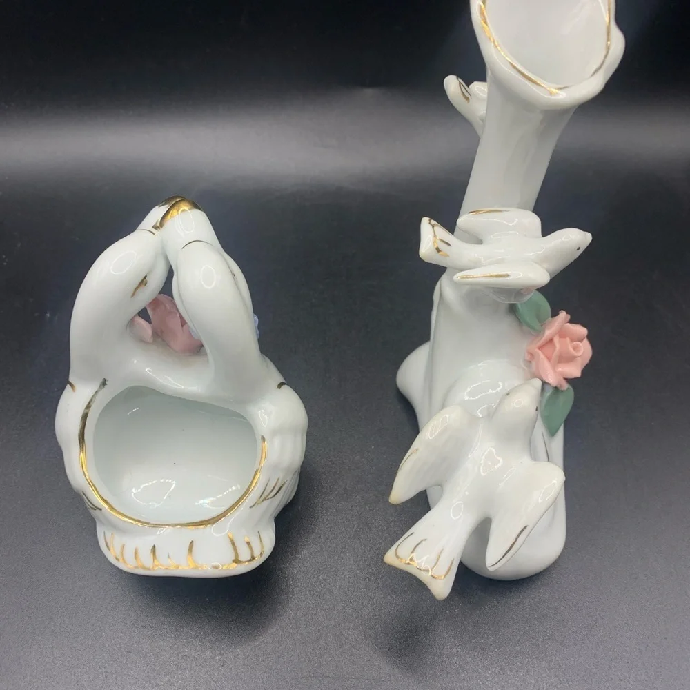 2/Porcelain Ducks & Doves Mini Bud Vases